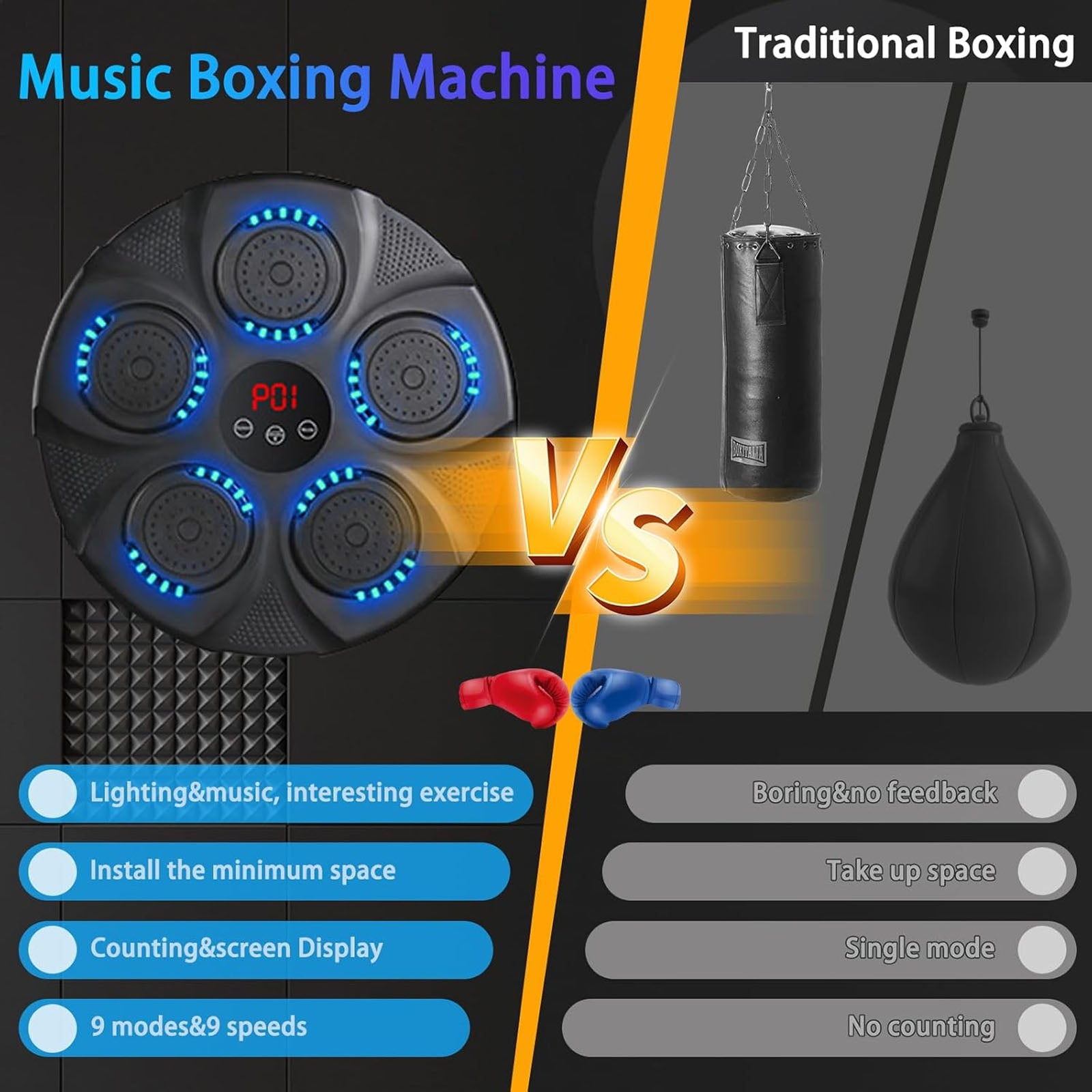 Music Boxing Machine, Smart Bluetooth Boxing Machine Wall Mounted, Boxing Training Punching Equipment, Home Workout Boxing Target Machine